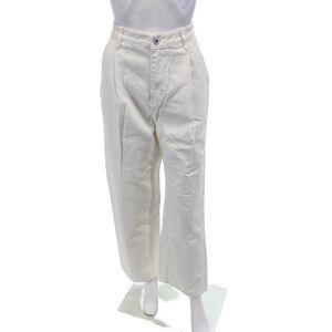 Kare Women's High Waist Pleated Wide Leg Pockets Denim Pants White Size 1